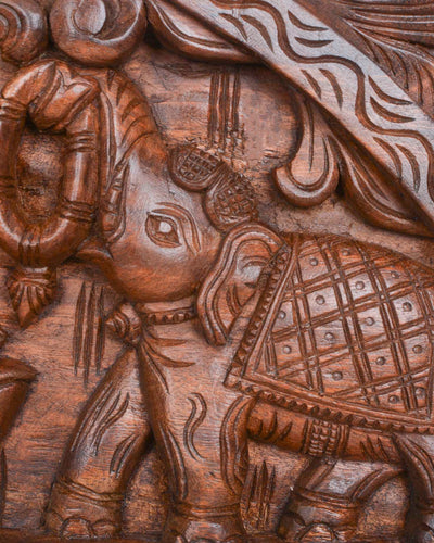 Elephants Hold Flower Garland For Lord Ganesha Wall Mount 25"