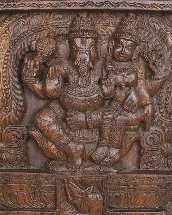 Seated with His Consort Lord Ganesh Auspicious Kaavadi 25"