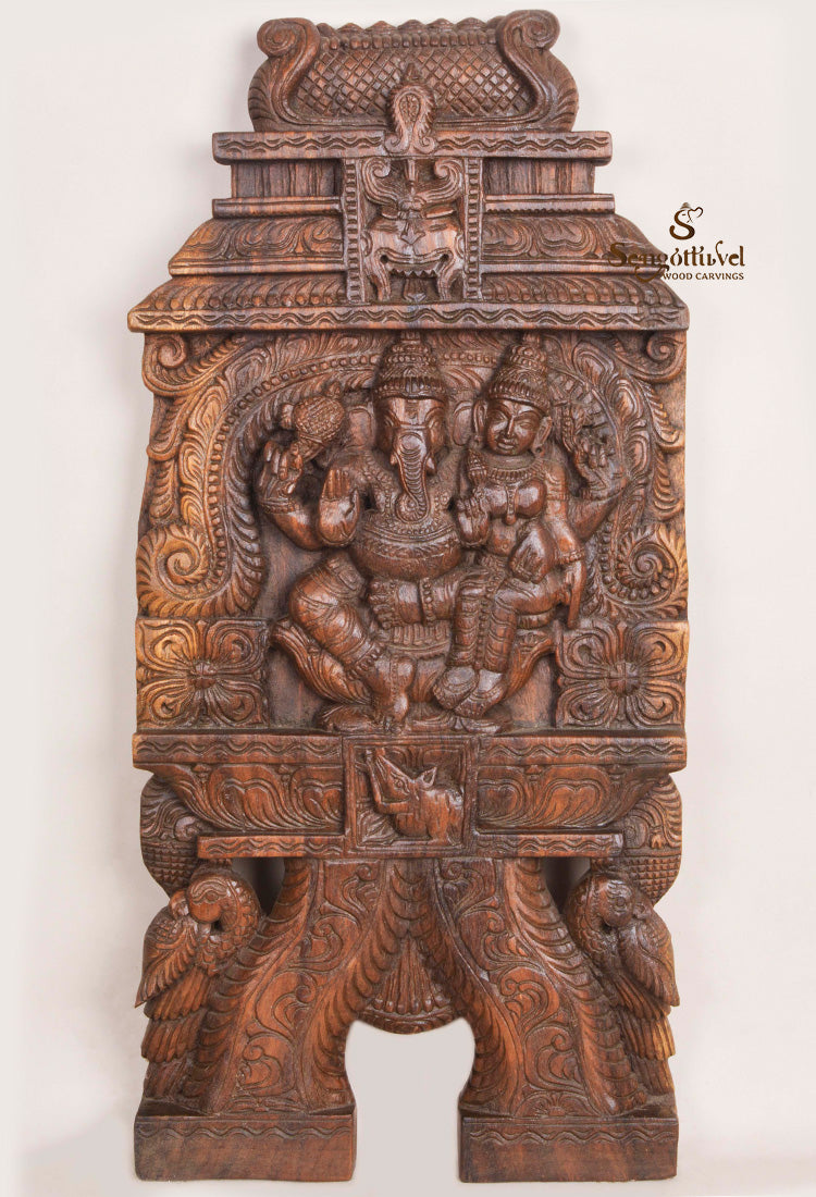 Seated with His Consort Lord Ganesh Auspicious Kaavadi 25"