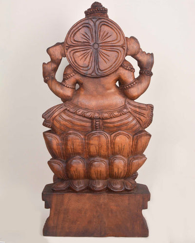 Wooden Ganapathi on Double petal Lotus sculpture 24"