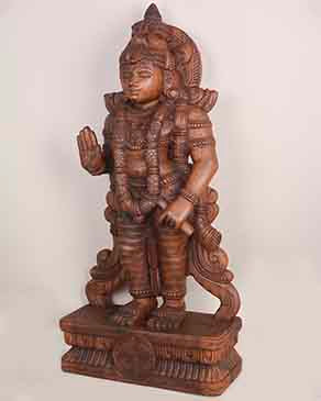 Abhaya Mudra Vishnu On Beedam Wooden Sculpture 38"