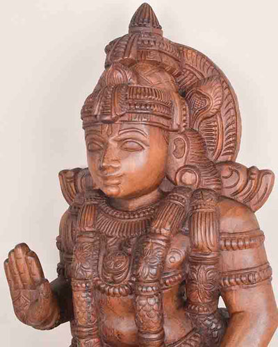 Abhaya Mudra Vishnu On Beedam Wooden Sculpture 38"