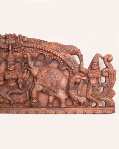 Handcarved Wooden Goddess GajaLakshmi panel 42"