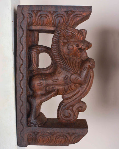 Powerful Ancient Animal Yaazhi Wooden Wall Brackets 9.5"
