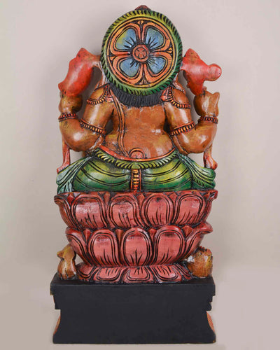 Pink Lotus Ganesha Holding His Fav Mothak Sculpture 36"
