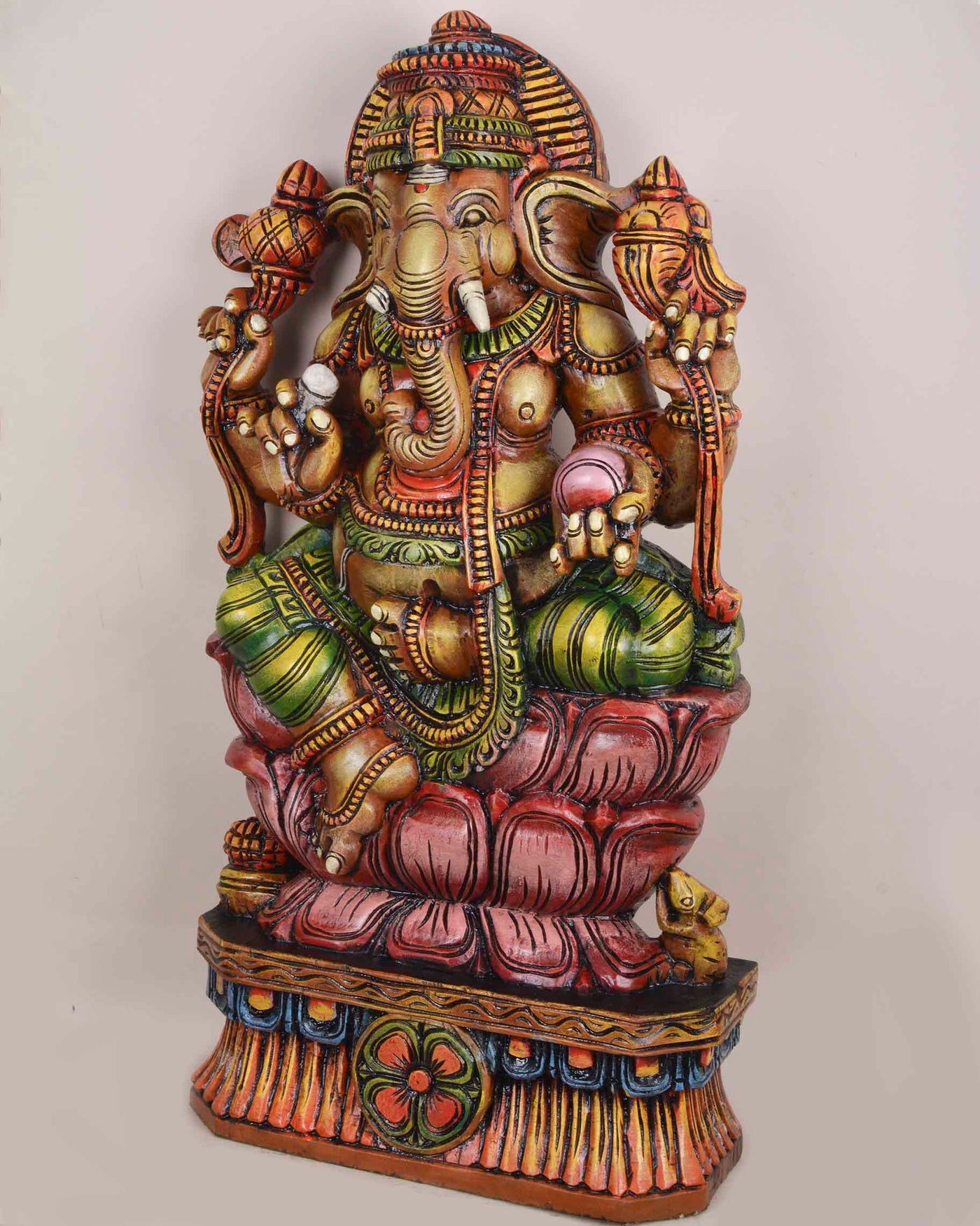 Pink Lotus Ganesha Holding His Fav Mothak Sculpture 36"