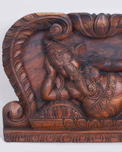 Lord Ganesh Relaxly Reclining on pillow panel 18"