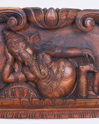 Lord Ganesh Relaxly Reclining on pillow panel 18"