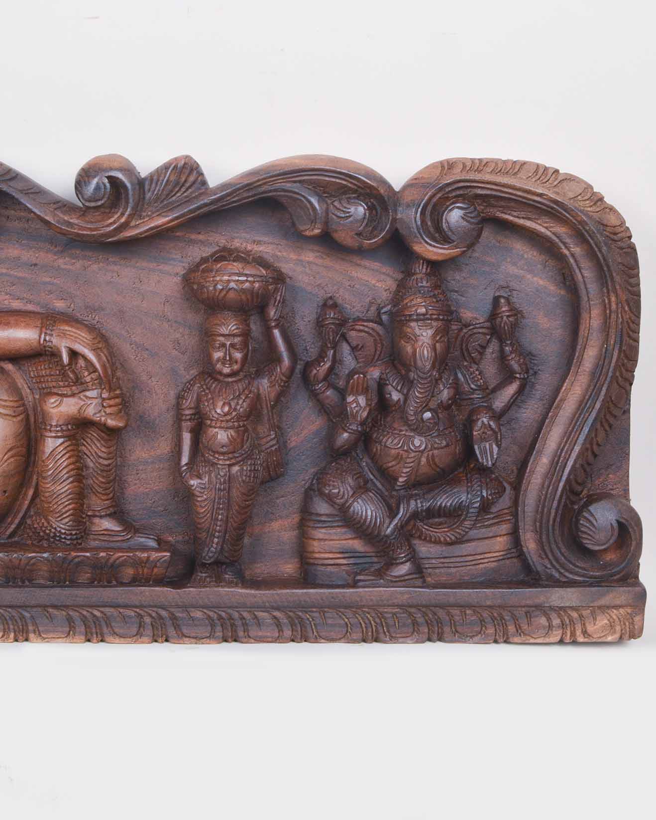 Reclining Lord Ganesh with Two Nartaki Ganesh panel 36"