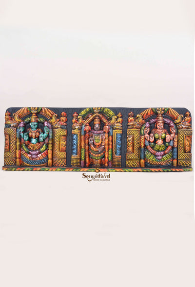 Tirupathi Balaji &Two consorts Wooden Wall panel 36"
