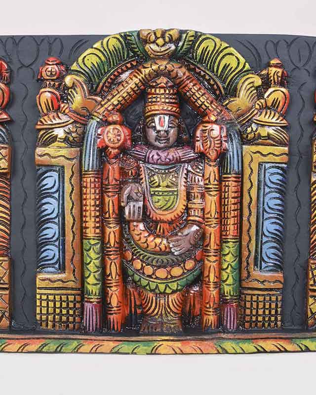 Tirupathi Balaji &Two consorts Wooden Wall panel 36"