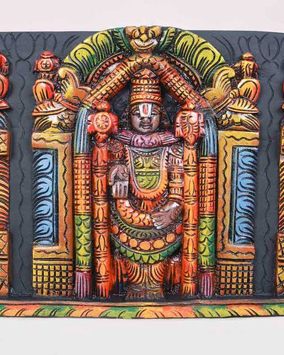Tirupathi Balaji &Two consorts Wooden Wall panel 36"