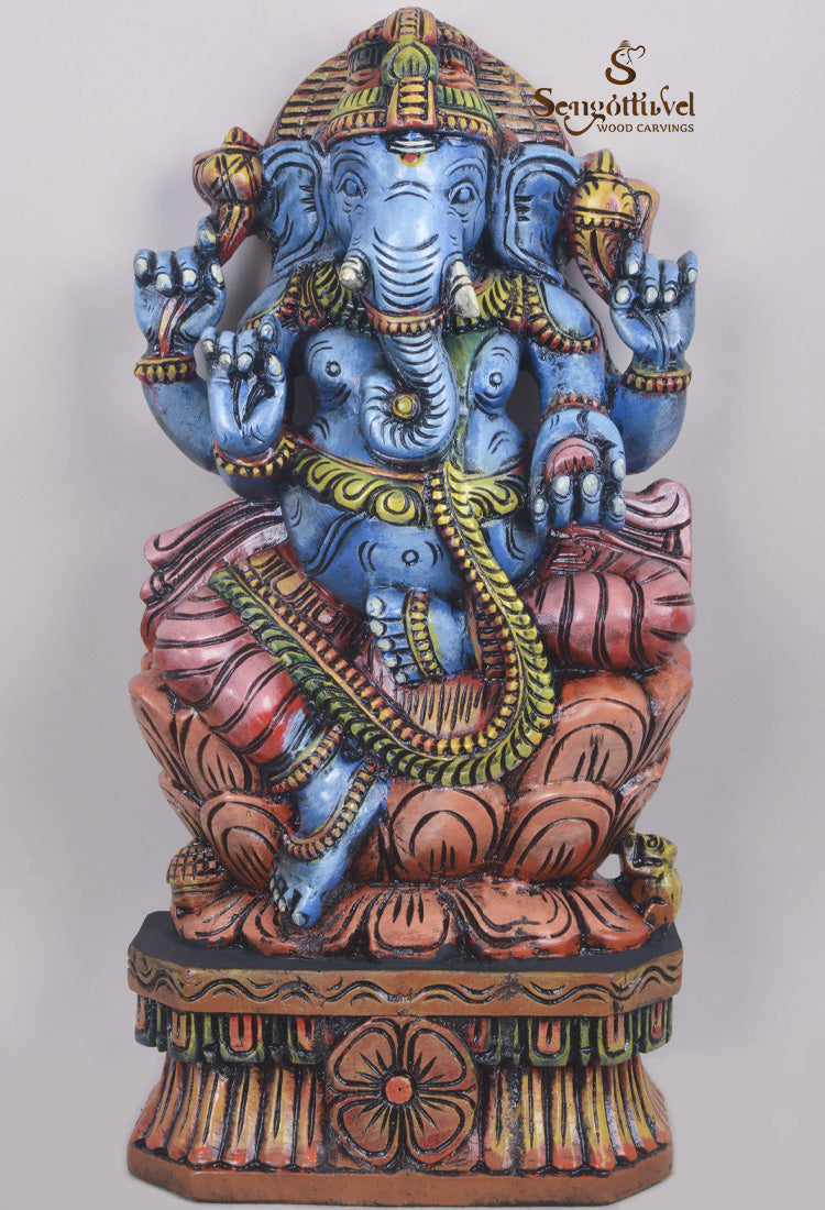 God Ganesha Fine Sky Blue Colour Finishing Sculpture 24"