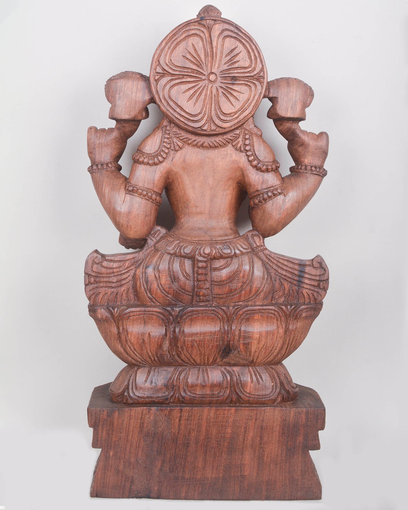 Prosperity MahaLakshmi on Lotus Wooden Sculpture 24"
