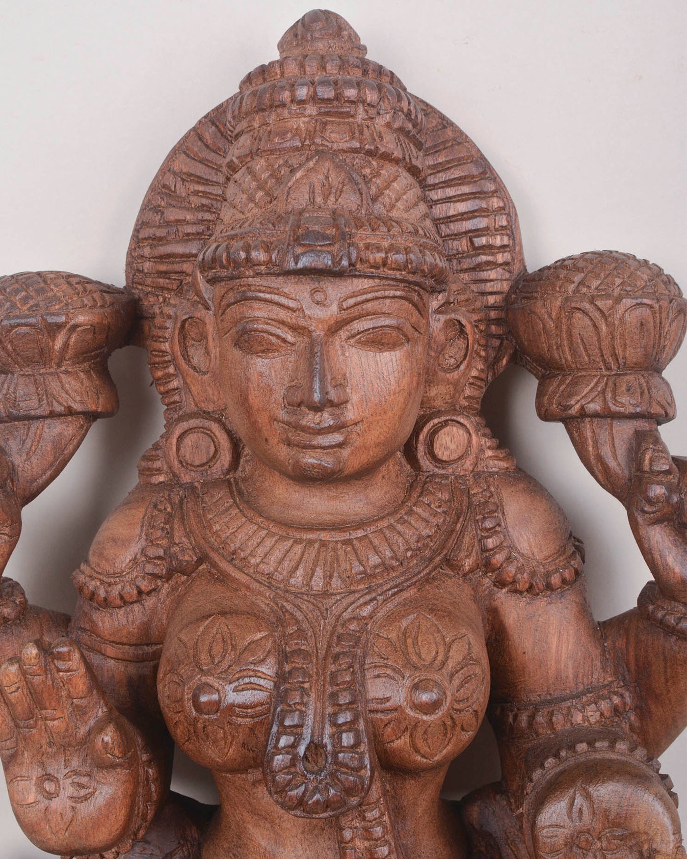 Prosperity MahaLakshmi on Lotus Wooden Sculpture 24"