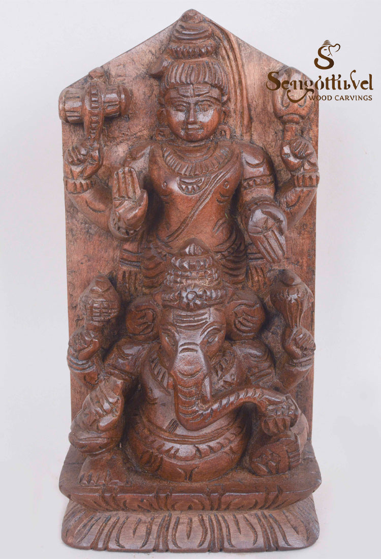 Lord Ganesh With Mahadev Wooden Wall Mount 11"