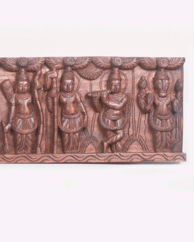 Wooden Mahavishnu Ten Powerful Avatars Wall Panel 48"