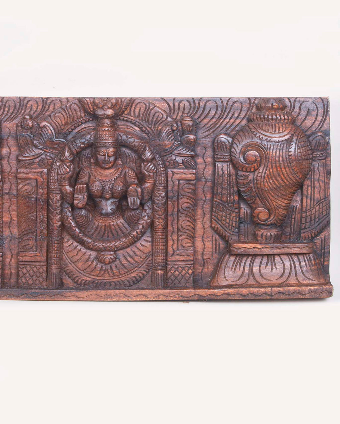 Balaji with Two Consorts, Padmavathi & Lakshmi Wooden Panel 48"