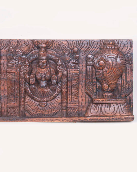 Balaji with Two Consorts, Padmavathi & Lakshmi Wooden Panel 48"