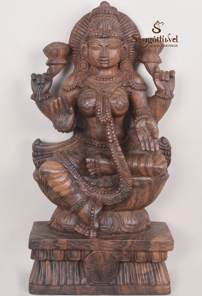 Shri MahaLakshmi Blessing Devotees on Lotus Sculpture 24"