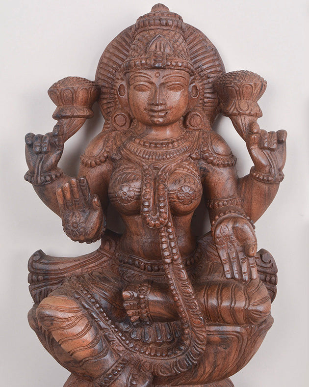 Shri MahaLakshmi Blessing Devotees on Lotus Sculpture 24"