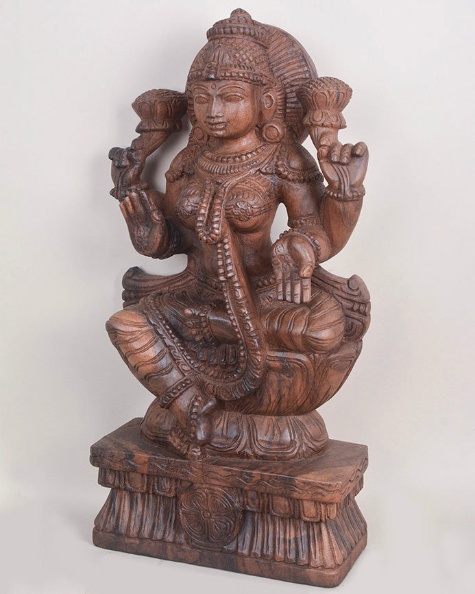 Shri MahaLakshmi Blessing Devotees on Lotus Sculpture 24"