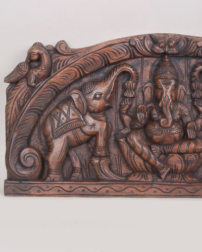 Arch Design Wooden Gaja Ganesh&Parrots Wall panel 24"