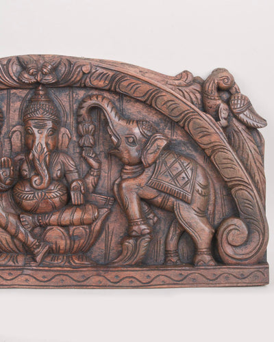 Arch Design Wooden Gaja Ganesh&Parrots Wall panel 24"