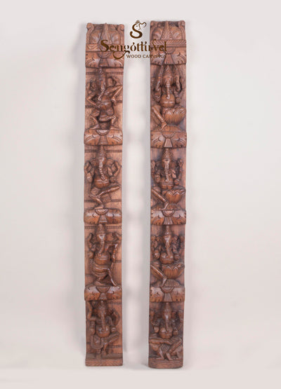 Handcrafted Vertical Ashta Ganesha Paired Panel 36"
