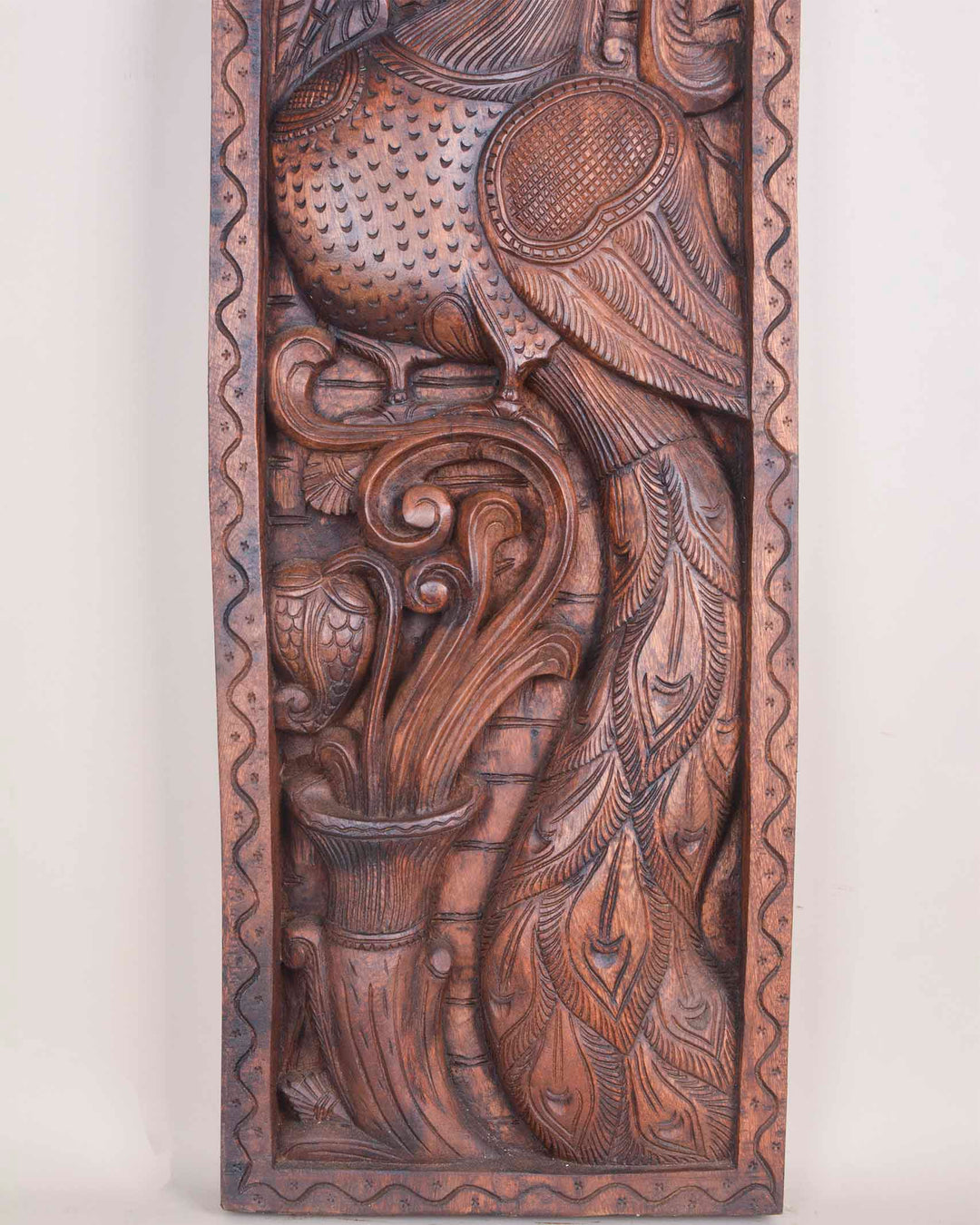 Vertical Peacock Wall Panel – 36" Wooden Decorative Entrance Decor