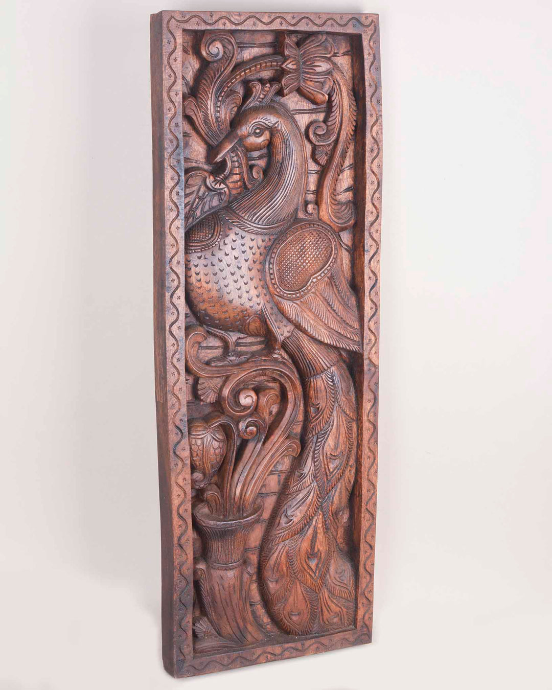 Vertical Peacock Wall Panel – 36" Wooden Decorative Entrance Decor