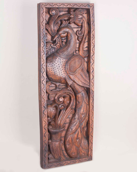 Vertical Peacock Wall Panel – 36" Wooden Decorative Entrance Decor