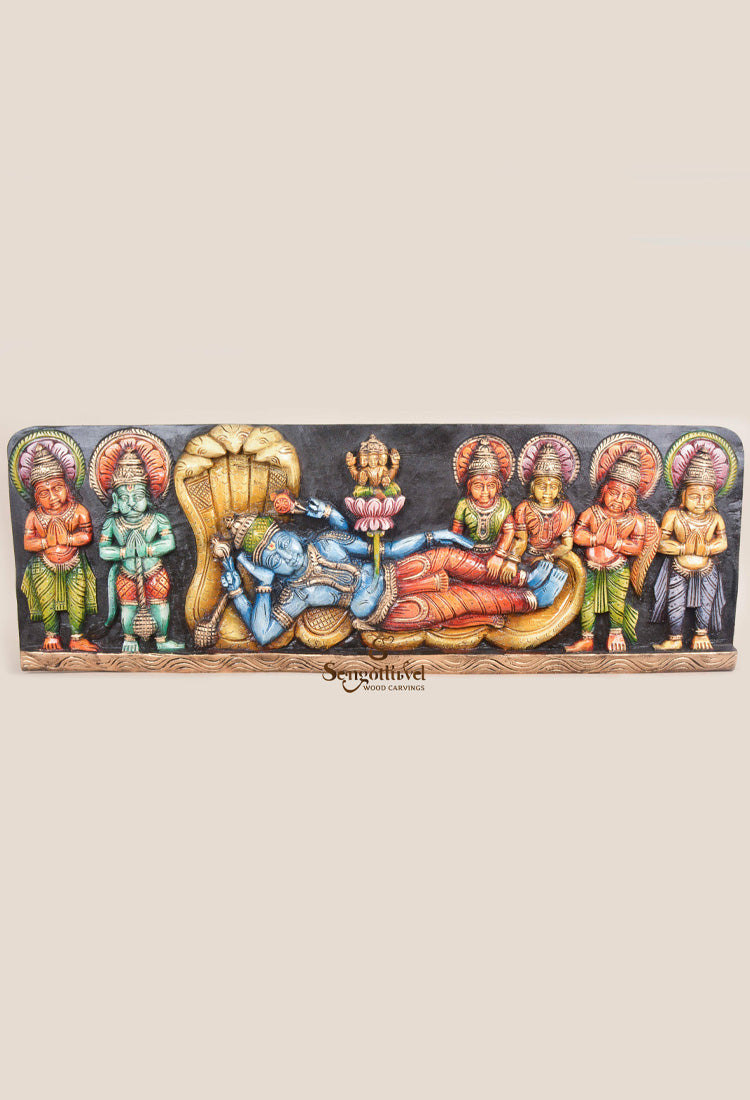 Reclining Ranganathar with Lord&Goddess Horizontal panel 36"
