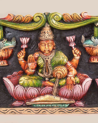 MahaLakshmi with Lord Ganesh&Saraswathi Horizontal panel 36"