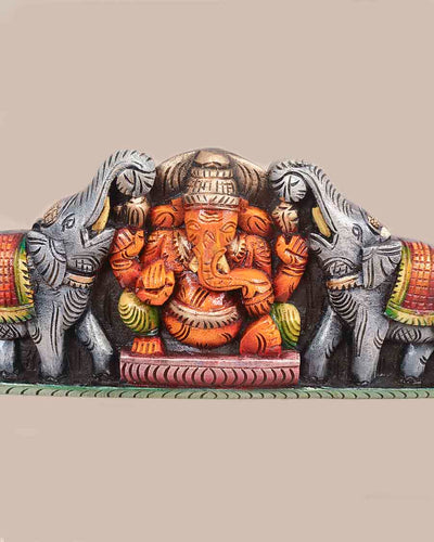 Coloured Grey Elephants With Gaja Ganesha Wall Panel 18"