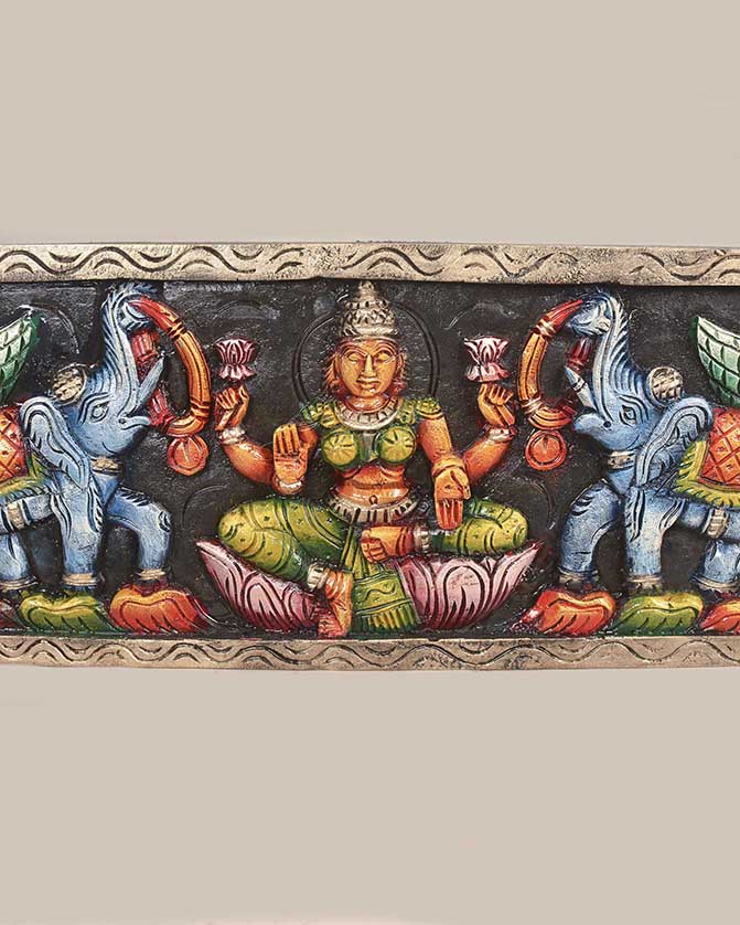 Goddess GajaLakshmi with Kamadhenu Horizontal Wall Panel 30"