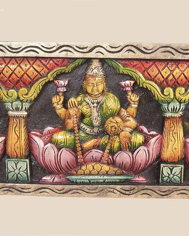 Temple Look MahaLakshmi, Ganesh, Saraswathi Horizontal Panel 36"