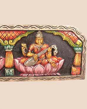 Temple Look MahaLakshmi, Ganesh, Saraswathi Horizontal Panel 36"