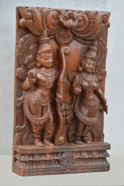 Ram,Sita Wooden Sculpture with Naasithalai 24"