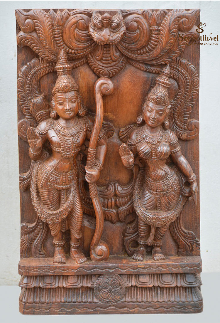 Ram,Sita Wooden Sculpture with Naasithalai 24"