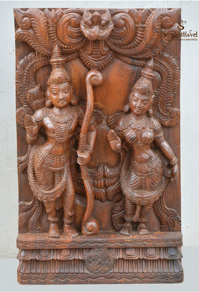 Ram,Sita Wooden Sculpture with Naasithalai 24"