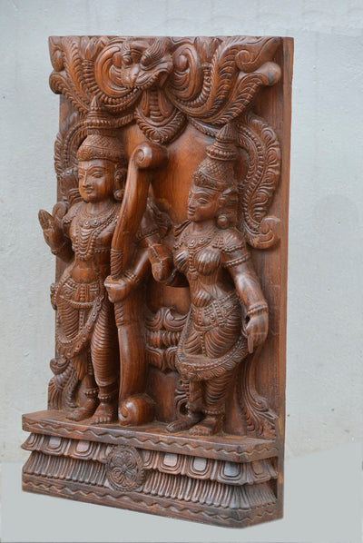 Ram,Sita Wooden Sculpture with Naasithalai 24"