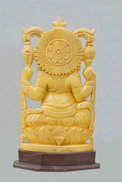 Lord Ganesha In White Cedar Wooden Statue 15"