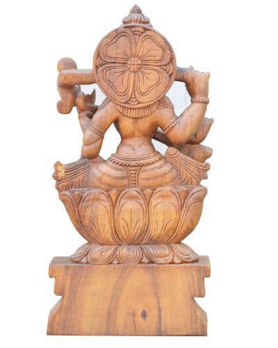 Handcarved Wooden Goddess Saraswathi Statue 24"