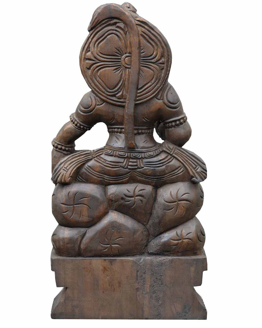 Lord Hanuman Holding Gada and Blessing Wooden Sculpture 24"