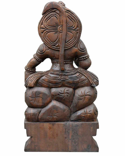 Lord Hanuman Holding Gada and Blessing Wooden Sculpture 24"